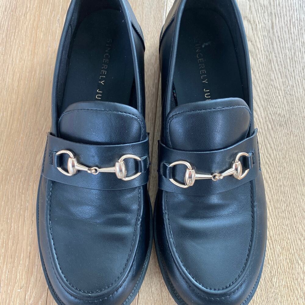 Sincerely Jules Black Romeo Lug Heel Loafers